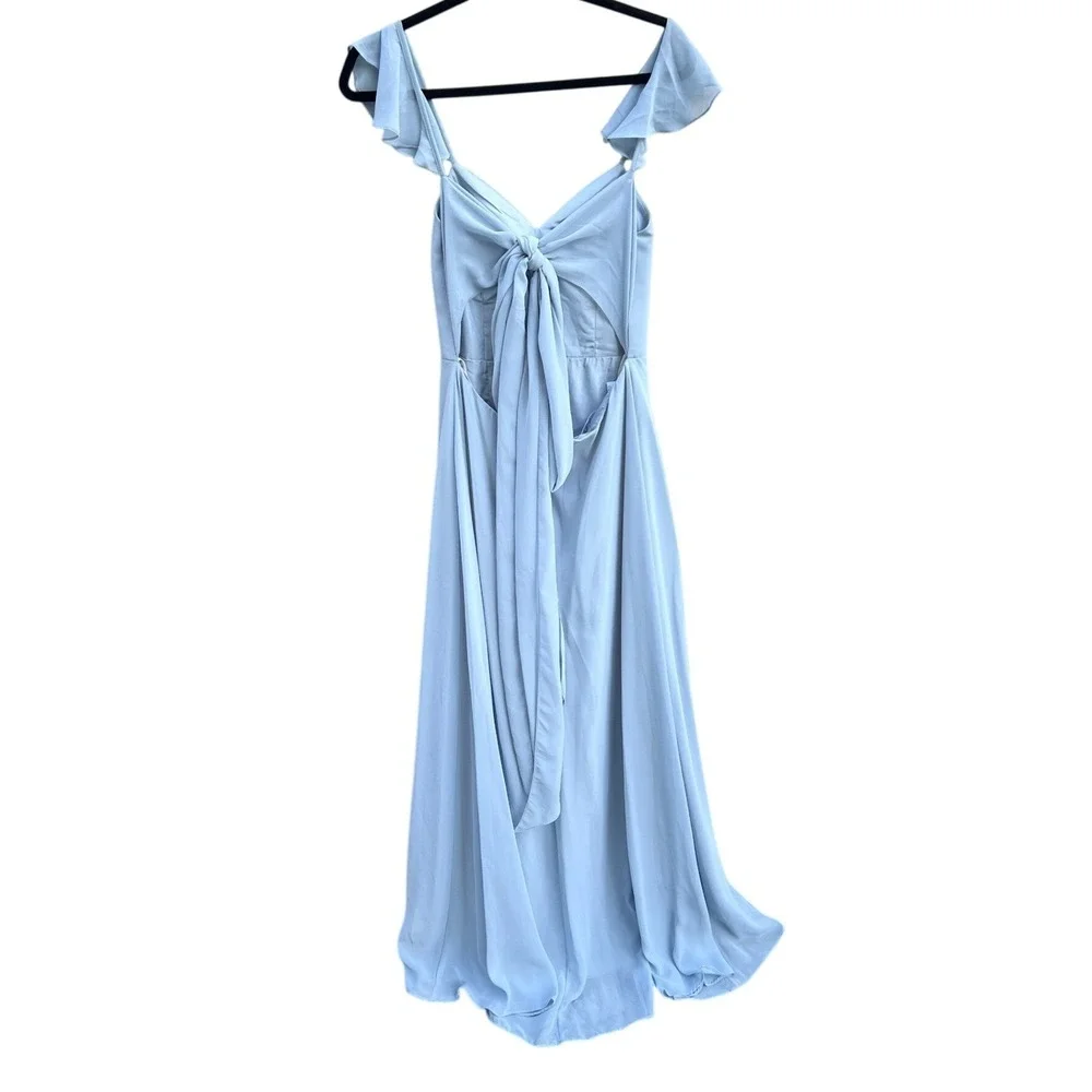Azazie Everett Maxi Dress A4 Sky Powder Blue Peep Back Formal Bridesmaid Prom